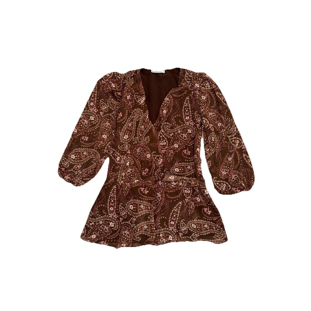 Abercrombie & Fitch Long-Sleeve Plunge Wrap Mini Dress Medium Petite Length
